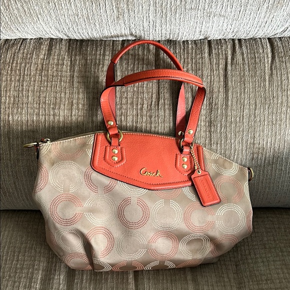 Coach Ashley Dotted OP art  Tan and orange satchel bag Bag - Picture 1 of 12